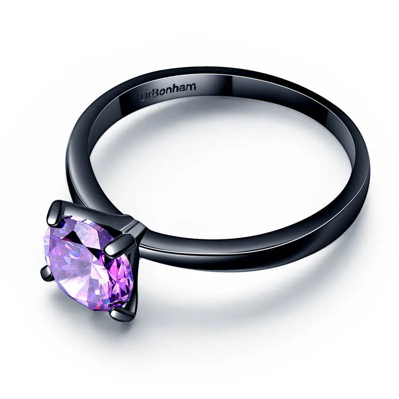 Высокое качество Циркон кольцо фиолетовый / зеленый / красный цвет 7 мм с 4 лапы Стад черное золото заполнены любовника кольцо для женщин розничная оптовая 021746