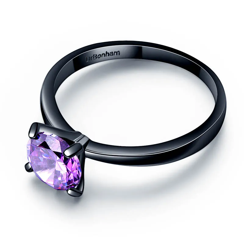 Bague en zircon de qualité supérieure Couleur violet / vert / rouge 7 mm avec clou à 4 pattes Bague d'amoureux remplie d'or noir pour femmes Vente en gros 021746