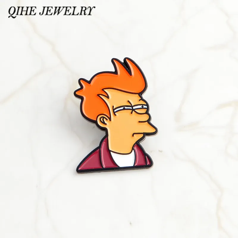 Qihe Futurama Broches Philip J. Fry Enamel Enamel Pins TV Show Crachás Figura dos desenhos animados Presente de jóias para fãs