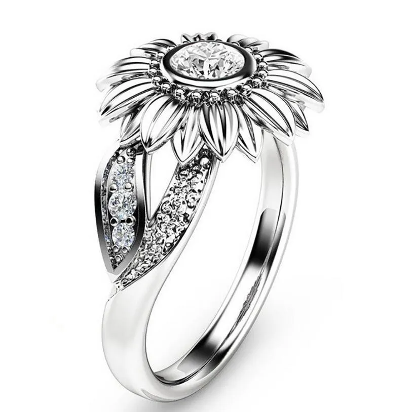 Victoria Wieck 2018 New Arrival Hot Fashion Jewelry 18K White Gold Filled 5A Cubic Zirconia Chrysanthemum sunflower Women Band Ring Gift