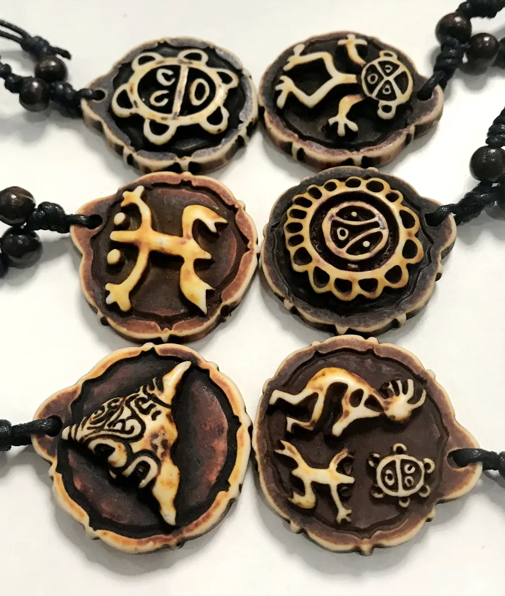 yqtdmy Taino Coqui Frog Cemi Sun Turtles Kokopelli Imitate Yak Bone Necklace All 6 styles choose9951715