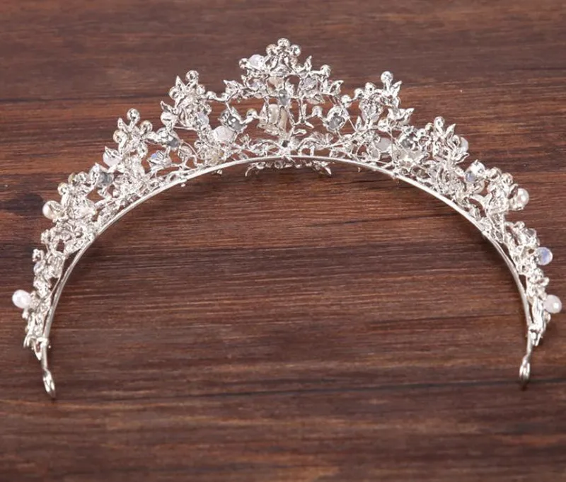 Barokowa Pearl Bridal Crowns Hairbands Silver Bridal Tiaras Opaski Kryształowe Ślub Diadem Królowa Korona Tiara Akcesoria do włosów