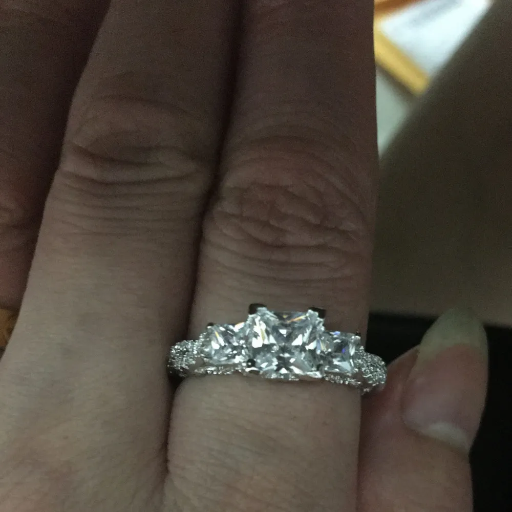 Mulheres do vintage anel de prata esterlina 925 Princesa corte 2ct Gem 5A zircão cz Anéis de Casamento banda de Dedo para as mulheres