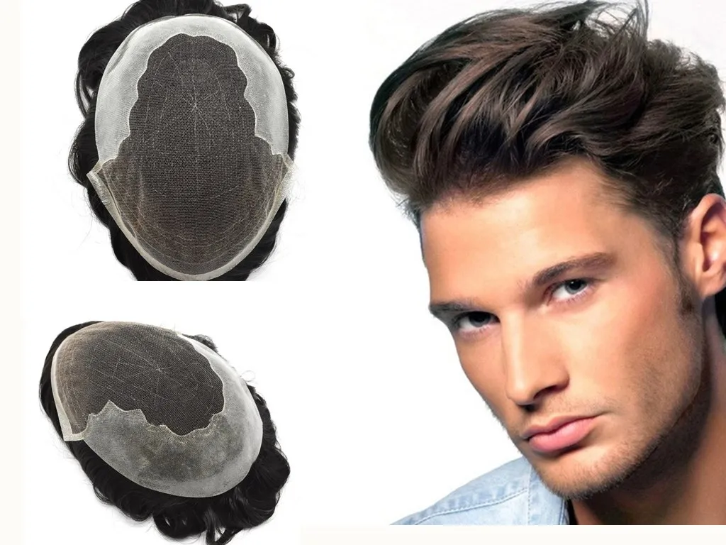 Lace Mens Toupee Human Hair Men Wigs Mono French Lace Front Base With