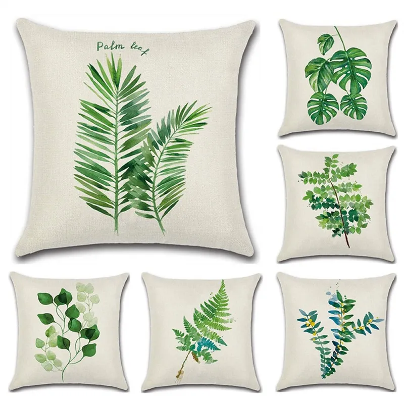 Rainforest Pillow Case Green Leaf Plant Linen Pillows Square Cushion ...