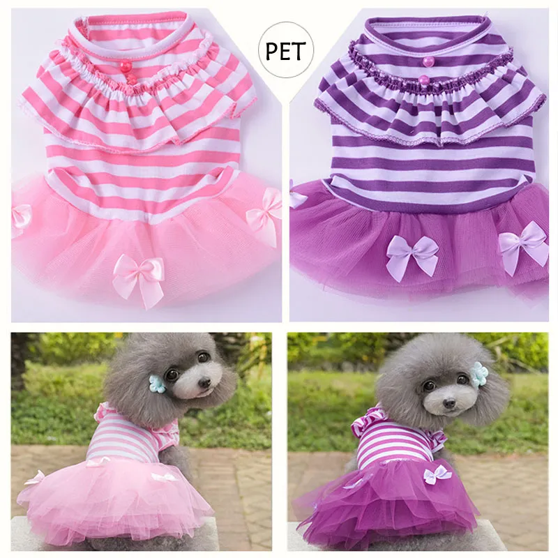 Cute Dog Apparel Cani Abito da sposa Bow Pattern New Summer Cani Principessa Tutu Abiti Pet Pink Purple Skirt Abbigliamento Forniture XS -XXL DHL Free