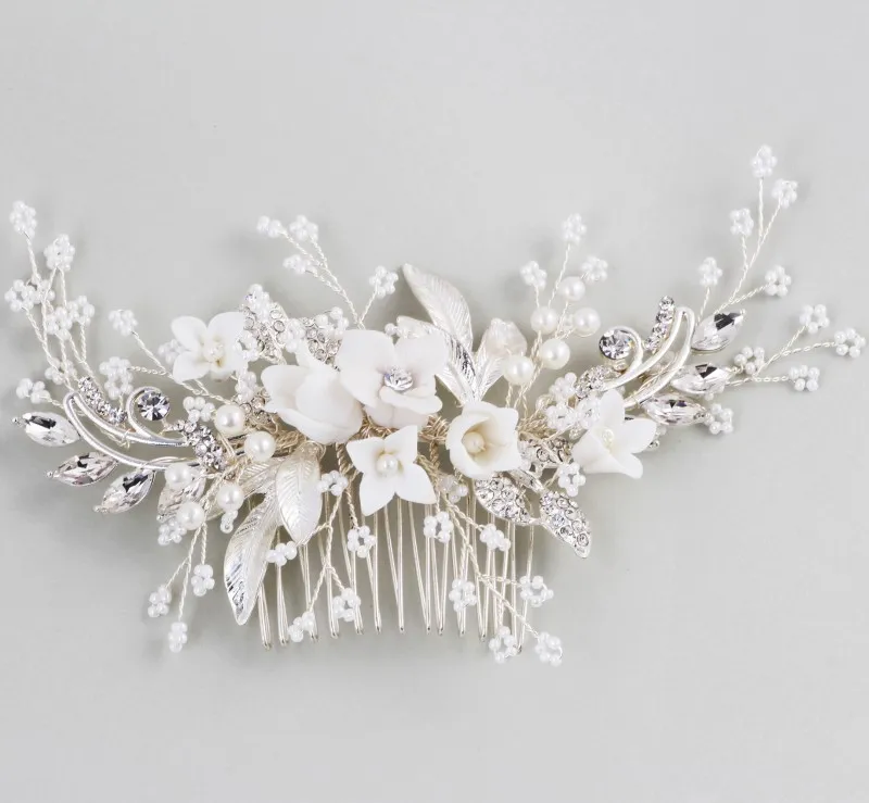 New Design Bridal Flower Headpiece Hair Comb Pearls Wedding Prom Hair Jewelry Accessories Handmade Women Hairwear