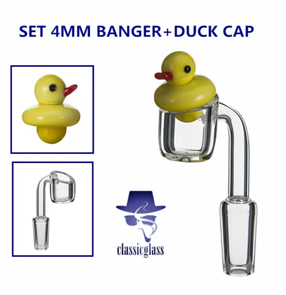 4MM d'épaisseur Quartz Banger avec Verre Jaune Canard Carb Cap ensemble de fumée 14mm 18mm mâle femelle clous sans dôme bouchons pour bongs pipe à eau