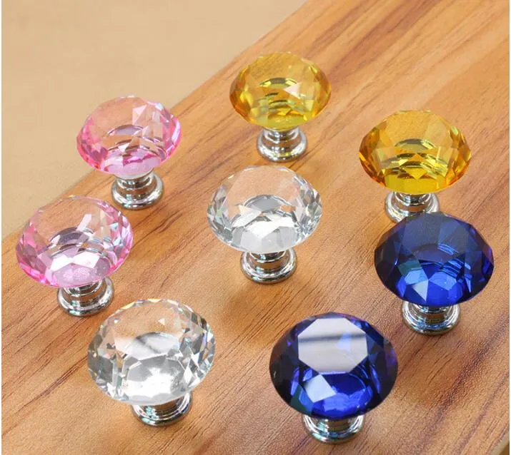 30mm Diamond Crystal Glass Door Knobs Drawer Cabinet Furniture Handle Knob Screw Furniture Accessories Free shipping