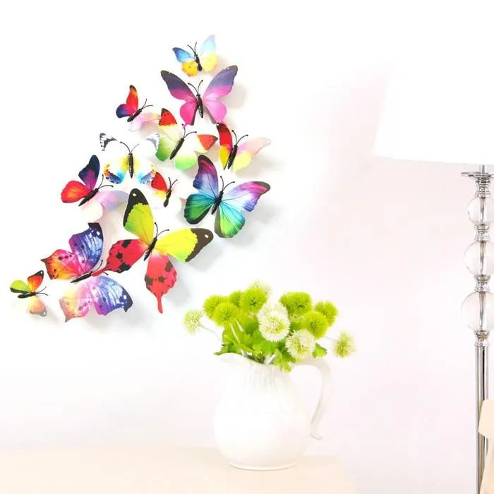 LOT PVC 3D Butterfly Wall Stickers Decals Home Decor Poster för barnrum Lim till väggdekoration Adesivo de Parede3303936