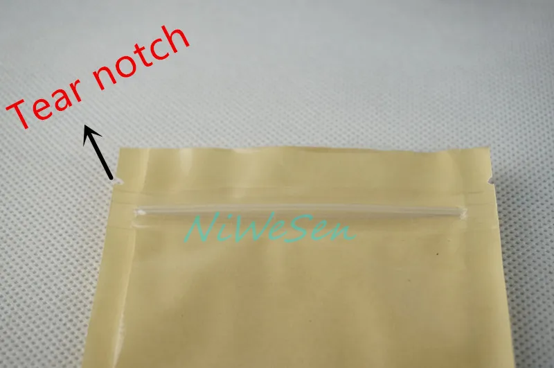 100 sztuk / partia 12x20cm Stand Up Travel Brown Papier Kraft Ziplock Torba, Przechowywanie Żywności Craft Papier Zipper Resealable Doypack Front Lucecy