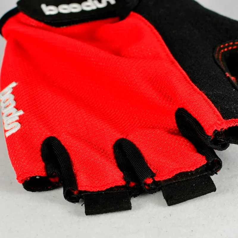 Boondun велосипедные перчатки наполовину палец велосипедное оборудование для мужчин и женщин велосипедных тренажерный зал перчатки черная красная накладка без скольжения тренажерный зал фитнес паркур перчатки