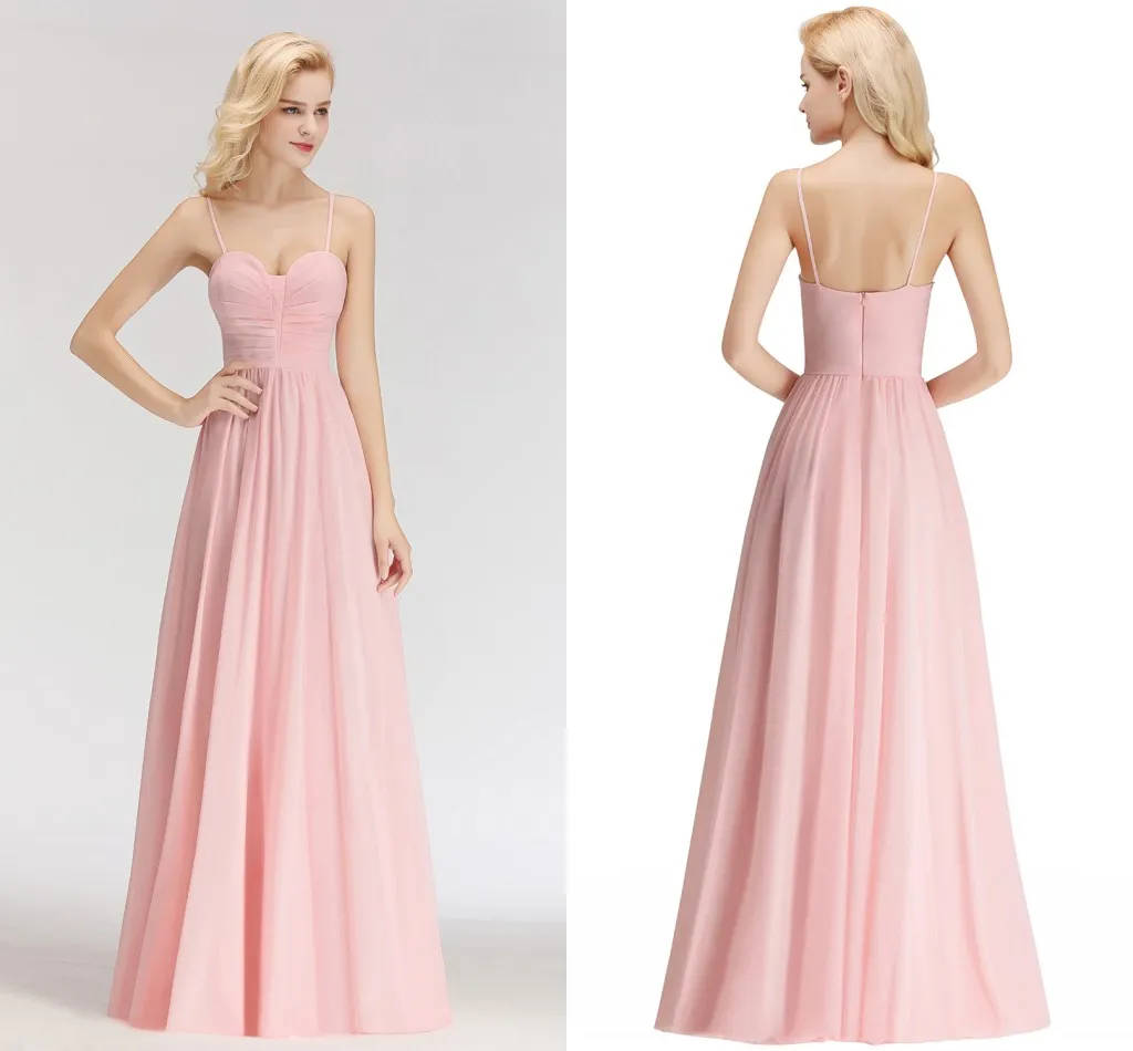 Sexy Real Pictures Pink 2019 New Arrival Cheap Bridesmaid Dresses Spaghetti Straps Backless Wedding Guest Prom Evening Wear Dress BM0046