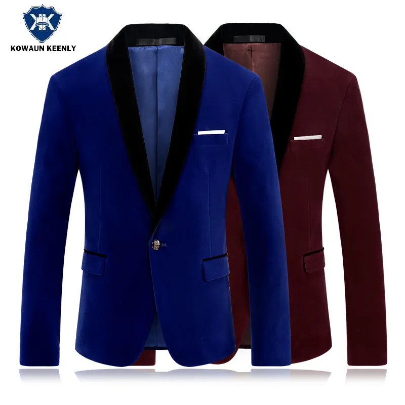 Hommes Slim Blue Royal Blue Velvet Blazers Rouge Veste de costume Dernière couche Classic Mariage Costumes Hommes Velor Blazer Robe Broom