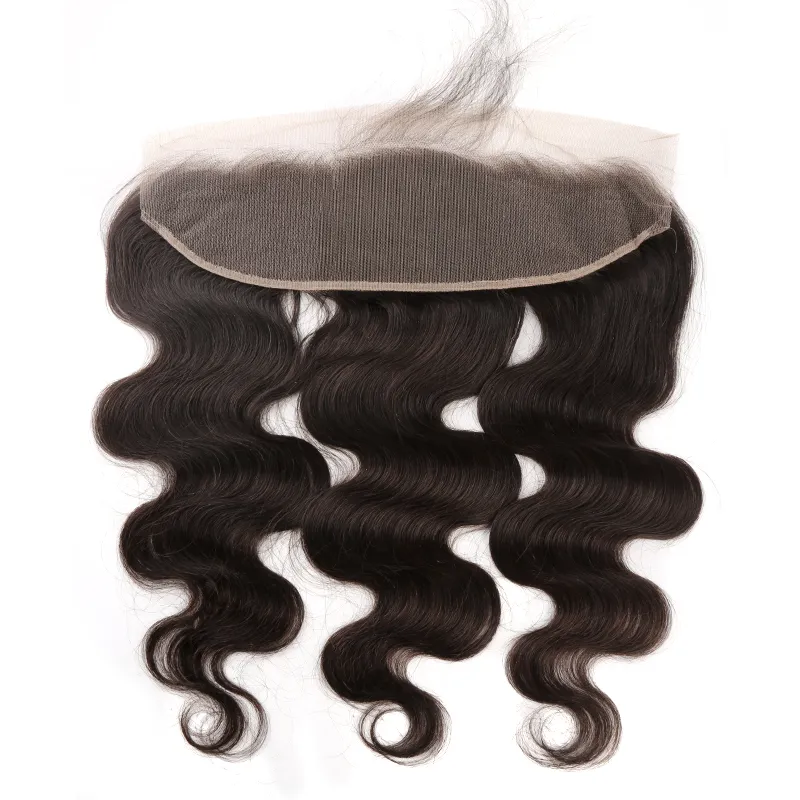 Encaje ola de cuerpo frontal cabello virgen humano 13x4 mongol brasile￱o brasile￱o a o￭do color de color natural nudos bellahair