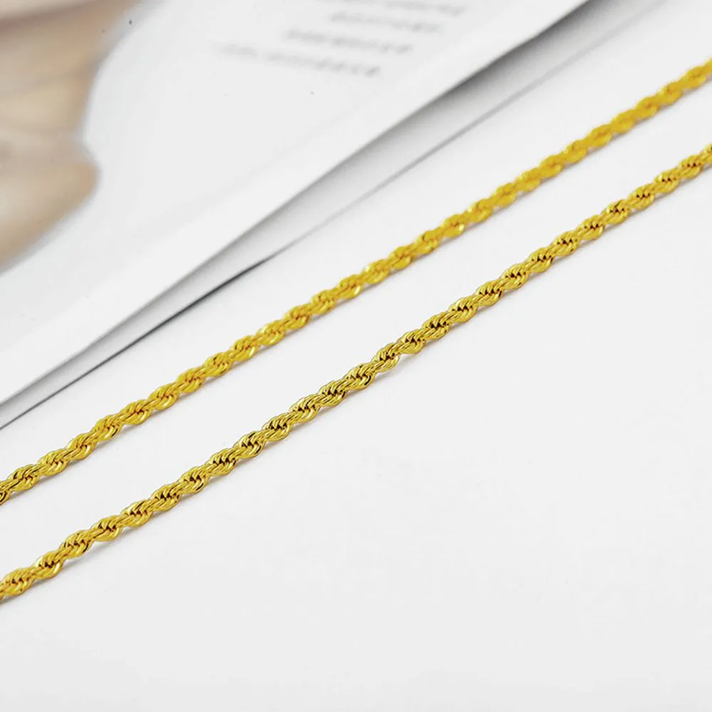 Collana a corda sottile da 2 mm in oro giallo 18 carati da donna, stile classico, collana di moda lunga 24 pollici