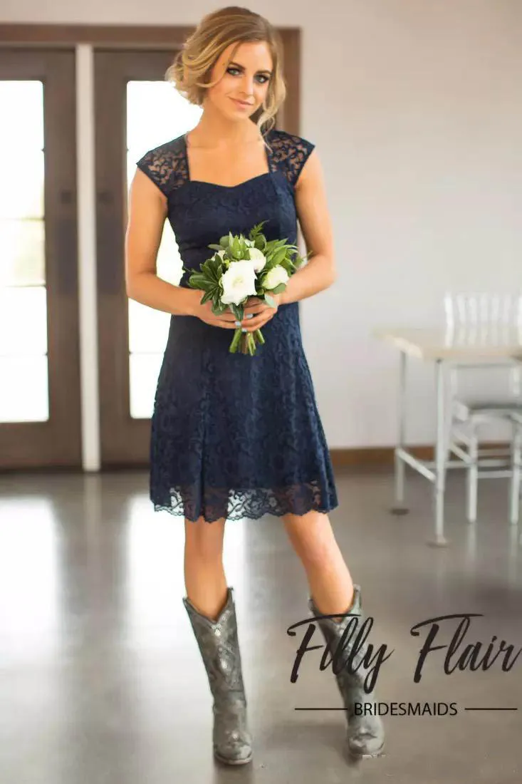 Short Navy Blue Lace Bridesmaid Dresses Capped... From Veralove999, $70.71  | DHgate.Com