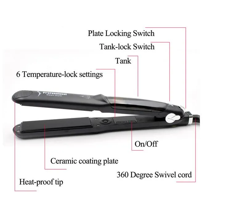 Professionell frisör Salong Steam Styler Hair Strainter Irons Steam Flat Iron Vapor Fast Heat Hårvård Styling Tools utan BO4270552