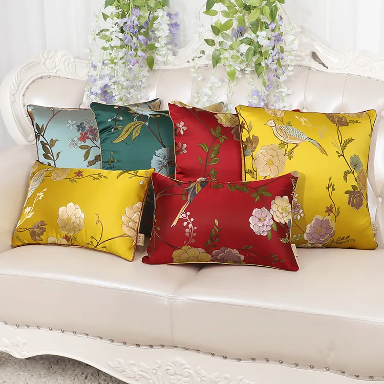 Luxo capas de almofada High End Natal decorativa para Sofá Chair Lombar Pillow Voltar Almofada chinesa de cetim de seda fronha 30x50cm