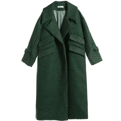 2018 mulheres trincheiras retro liner branco longo casaco de lã verde duplo-breasted terno colarinho solto lã casaco TP016