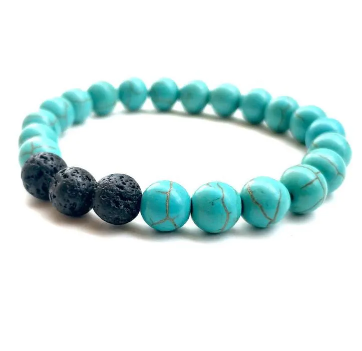 New Hot Lava Rock Beads Bracelets 8 mm Fashion Natural Stone Charm Jewelry Weathering Stone Cuffs Bangles 2 Styles Turquoise Bracelet