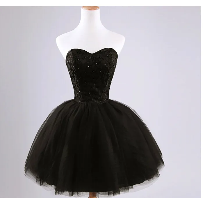 Black Mini Short Tulle Party Dresses Pretty Strapless Beading Lace-Up Back Short Homecoming Dress Sweet 16 Dresses