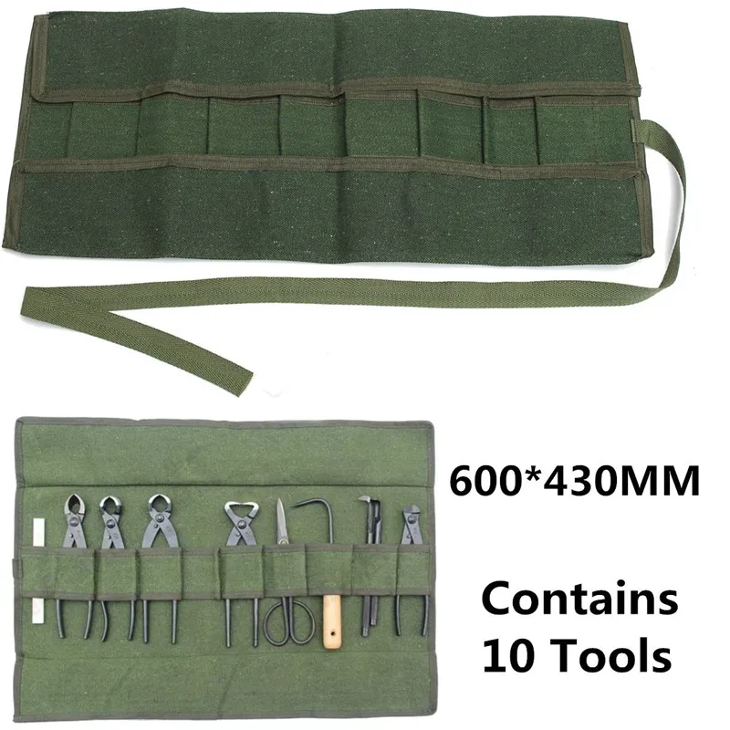Armia Green Japanese Bonsai Pakiet Roll Bag Ogród Naprawa narzędzi Szczypce Nożyczki Narzędzia Płótno Zestaw Worki do przechowywania