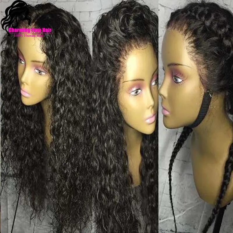 Long loose Curly Wigs with Baby Hair Black Color Full Density Synthetic Lace Front Wig for Women 7181253