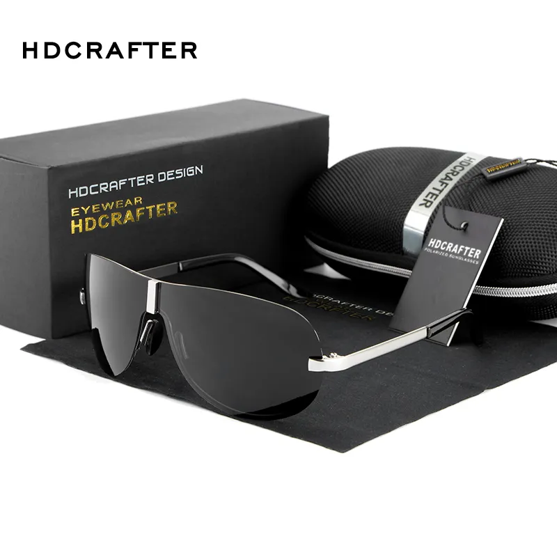 HDCRAFTER Rimless Sunglasses men Polarized UV400 design pilot goggle driving sunglasses for men male classic