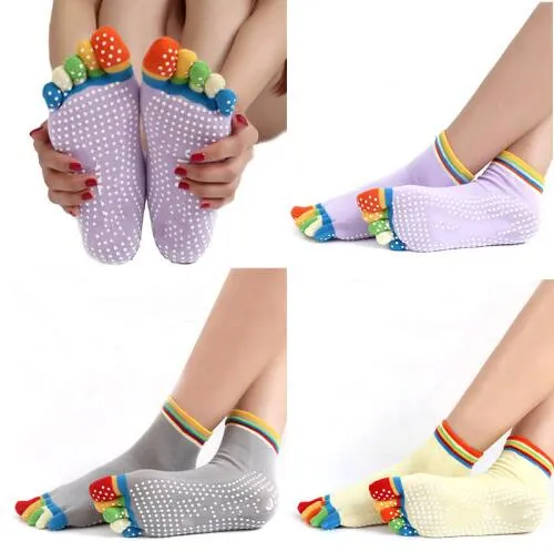 Yoga Gym Toe Colorful Non Slip Massage Socks Full Grip Cotton Sock Heel 