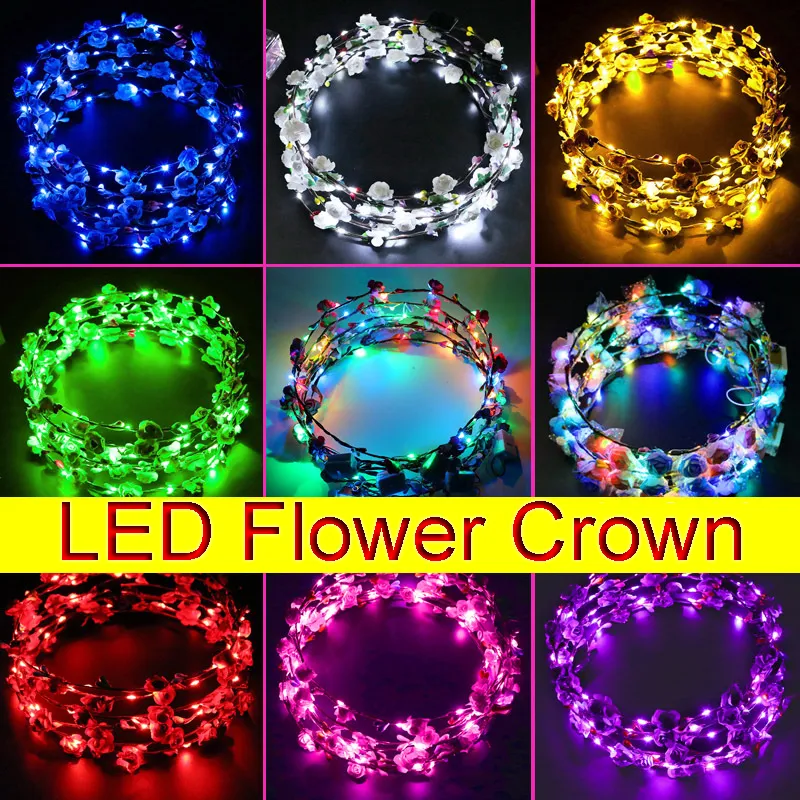 LED Flower Crown Light Up Flowers Crown Multifunctionele bloemen kopstuk Haar krans voor vrouwelijke meisjes verjaardagsbruilingsfeestje Markt speelgoed hoofd ornamenten
