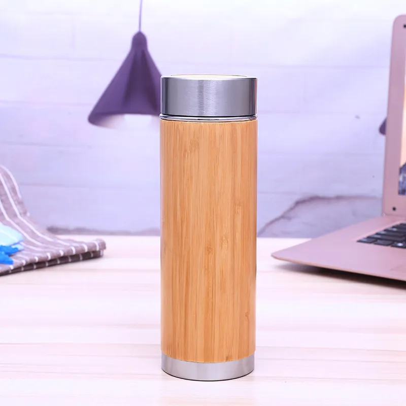 Bamboo Tumbler Stainless Steel Water Bottles Vacuum Insulated Coffee Travel Mug with Tea Infuser Strainer 16oz wooden bottle6382752