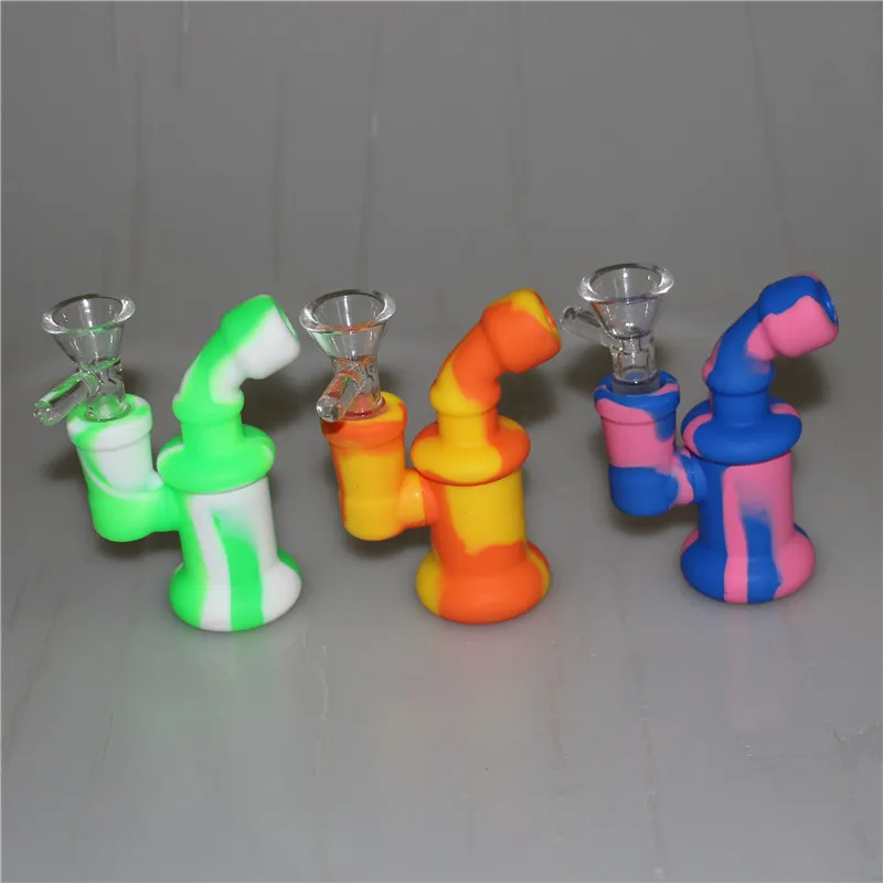 Mini Siliconen Bubbler Rigs Hookah met glazen kom siliconen rig pijpen voor het roken van droog kruid Unbreakable Water Percolator Bong