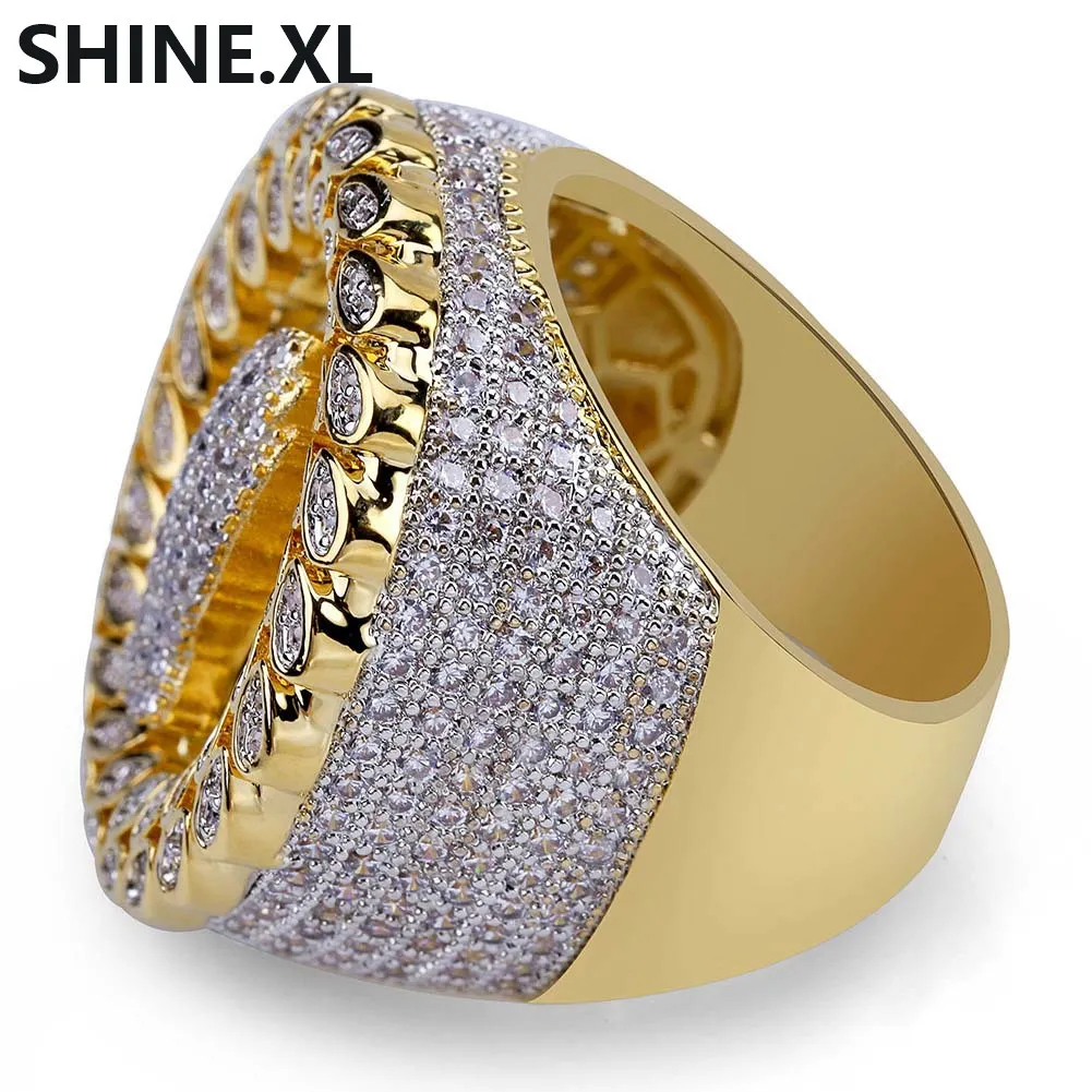 Copper Gold Color Plated Micro Paled CZ Stone Hand Round Ring Hip Hop Iced Out Men Charm smycken gåvor5580582