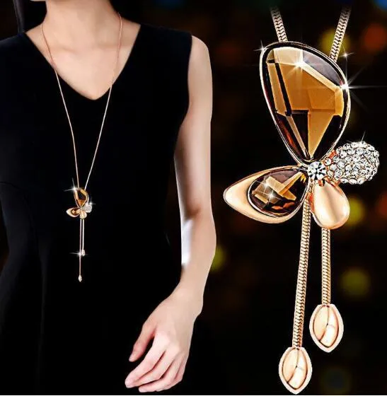 Exquisite Crystal Butterfly Sweater Chain With Tassel Long Necklaces For  Women Perfect For Womens Fashion Dresses From Love_beautiful, $2.61
