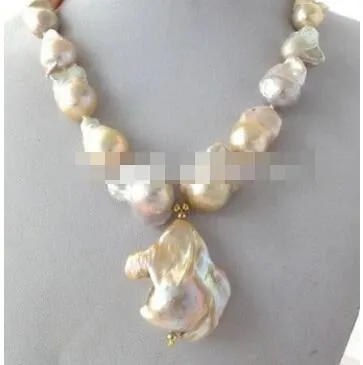 Free shippingJewelr 003028 Natural Light Pink Lavender Unusual Keshi Keishi Baroque Pearl Necklace&Pendant