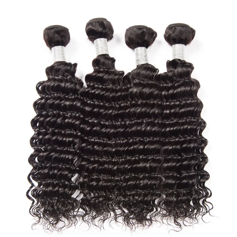 Brasilianisches reines Haar, 4 Bündel mit 4 x 4-Spitzenverschluss, tiefe Welle, 5 Teile/los, Spitzenverschluss, Baby-Haarverlängerungen, 25,4–71,1 cm