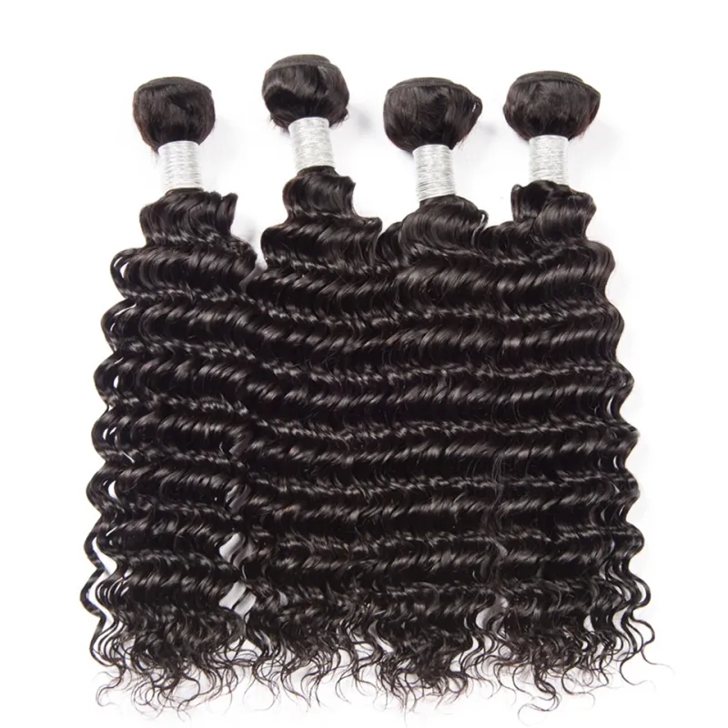 Brésilien 4 Bundles Extensions de Cheveux Vague Profonde 8-28 pouces Bouclés Cheveux Humains Vague Profonde Couleur Naturelle 95-100g/pièce