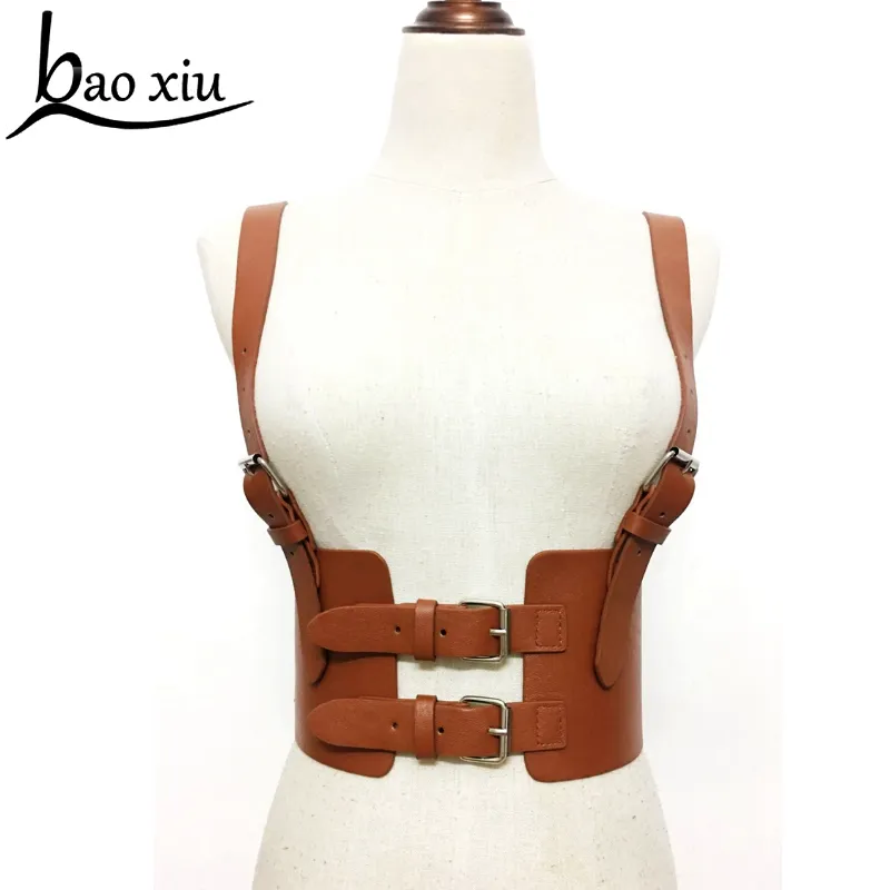 Women Genuine Leather Chest Harness Body Belt with Golden  display picture 2