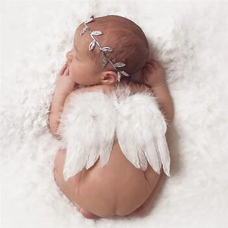 Newborn Baby Photography Props Infant Photography Costume Cute Baby Girl Feather Angle Wing +Headband Baby Accessories Photo Props 0-6M