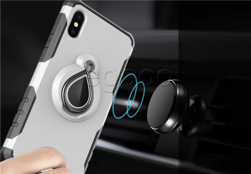 Magnetic Anel Armadura Caso híbrido Dual Layer Com Titular Kickstand no carro para o iPhone X XR XS Max 8 7 6 Plus S8 S9 S10 Além disso,