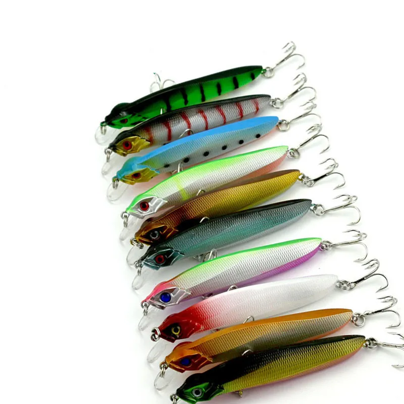 HENGJIA 20 pz 10 colori Minnow Bass Esche da pesca Acqua salata Acqua dolce Plastica dura Minnow esca (MI065) 10 CM 7.9G 4 ganci