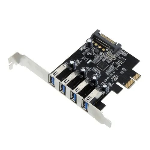 Freeshipping Promotion！ホット4ポートスーパースピードUSB 3.0 PCI Expressコントローラカードアダプタ15ピンSATA電源コネクタロープロファイル