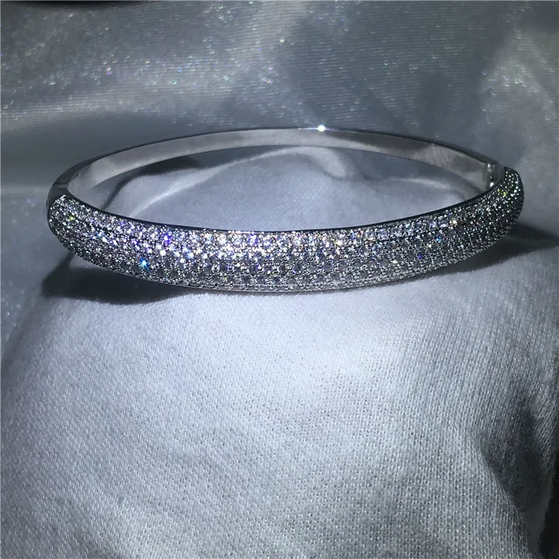 Vecalon 2017 Pave inställning 5a Cubic Zirconia Baguette Armband Silver Färg Bangle Vit Guld Fylld Kvinnans Accessaries Smycken