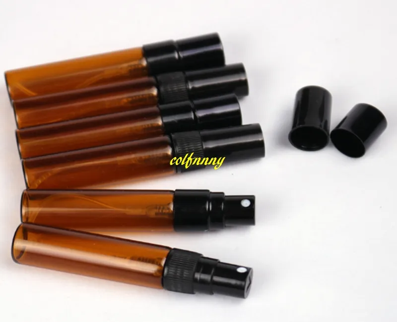 / 5ML Amber Glass Spray bottle 5ml marrón Emtpy botellas de perfume recargables con tapa de plástico 14x76mm
