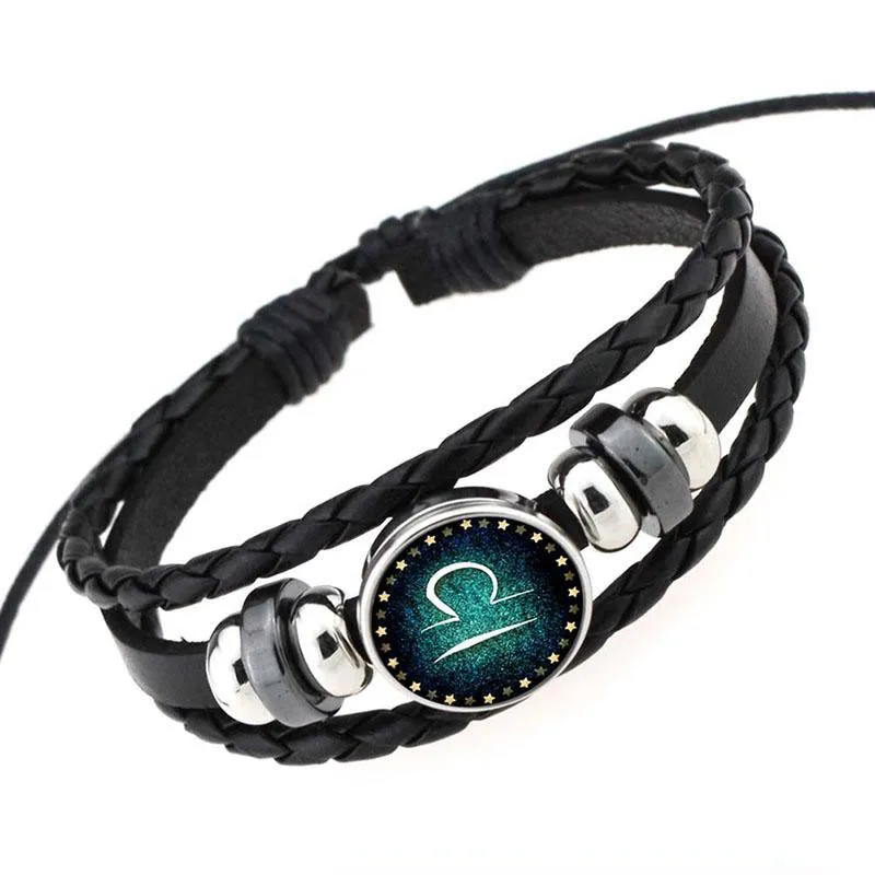 Constellatie Zodiac Barcelet Weave Meerlagige wrap armbanden polsband manchetknopen voor vrouwen mannen glazen cabochon sieraden