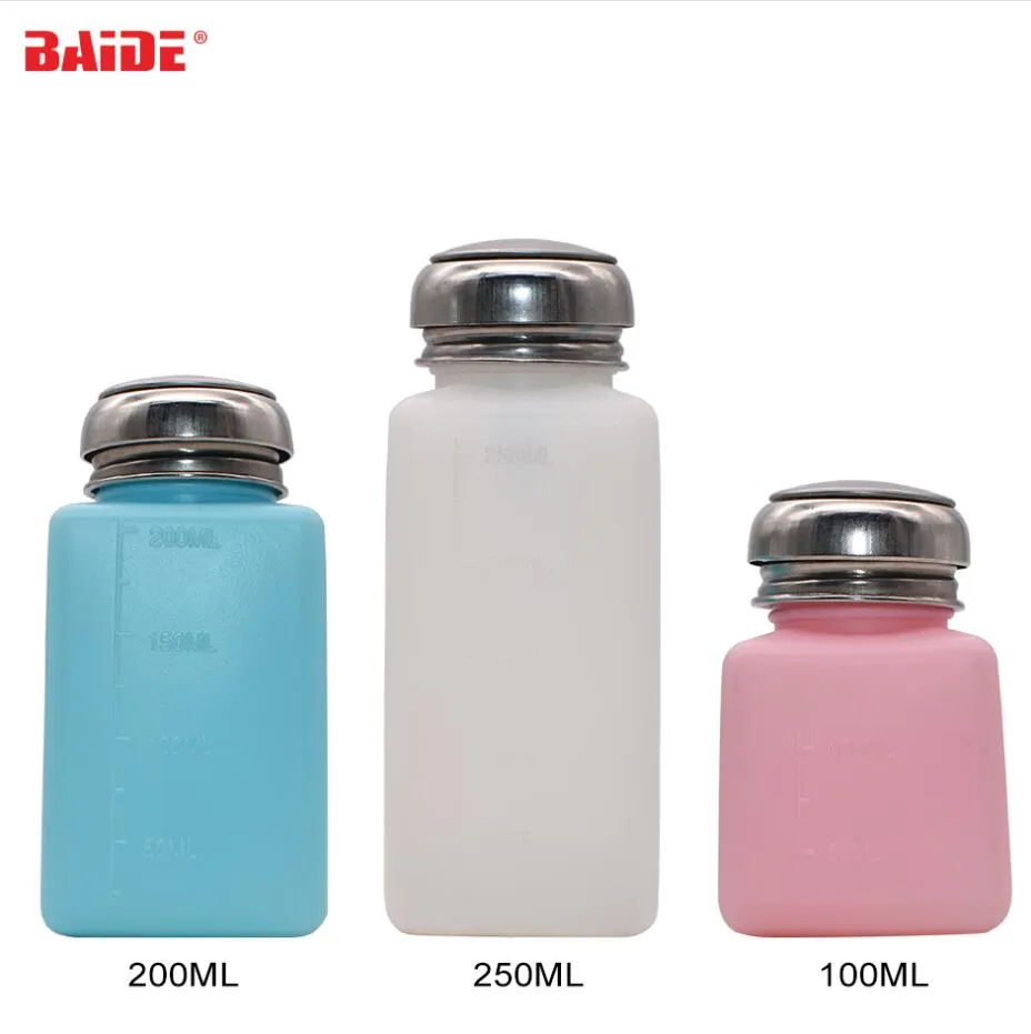 Wholesale 100ml/200ml/250ml Liquid Alcohol Press Nail Polish Remover Dispenser Pumping Bottle for Solvent Oil 120pcs/lot