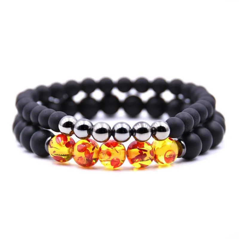 Nouveau 2 pièces/ensemble pierre naturelle perles rondes lave chakra guérison perlée bracelets porte-bonheur bijoux amoureux cadeau