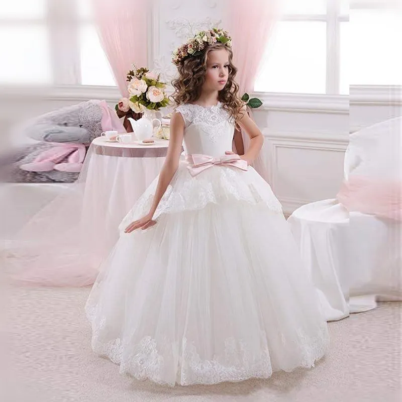 Blanco Bloemenmeisjes Jurk Encaje Vestido De Primera Para Niñas 2018 Lindo Vestido De Gala De Organza Vestidos Niña De Las Flores 52,47 € | DHgate