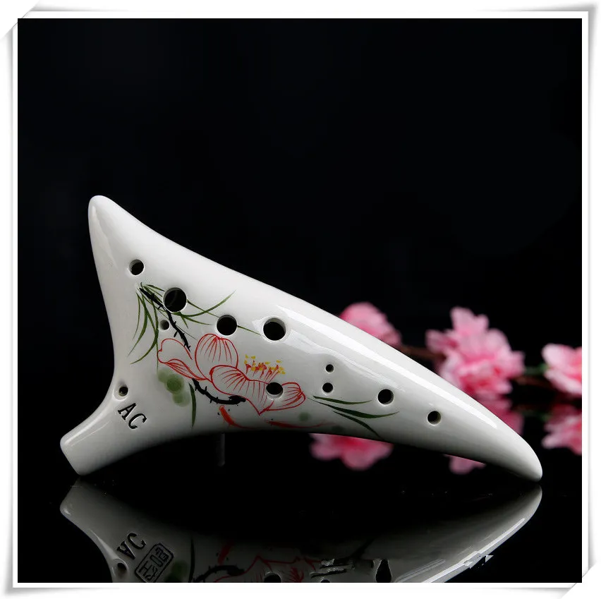 2018 Pottery de porcelana Ocarina Flauta 12hole Alto C AC Instrumento Red Plum Gift8331016